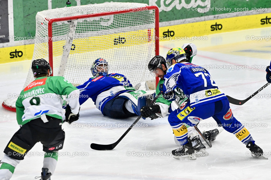 EC IDM WÄRMEPUMPEN VSV vs. Olimpija Ljubljana | #35 Joe Cannata EC VSV, #72 John Hughes EC VSV, #8 Marcel Mahkovec Olimpija Ljubljana, #19 Alex Petan Olimpija Ljubljana, EC IDM WÄRMEPUMPEN VSV vs. Olimpija Ljubljana, EC IDM WÄRMEPUMPEN VSV vs. Olimpija Ljubljana am 01.02.2026 in Villach (Stadthalle Villach), Austria, (Photo by Bernd Stefan)