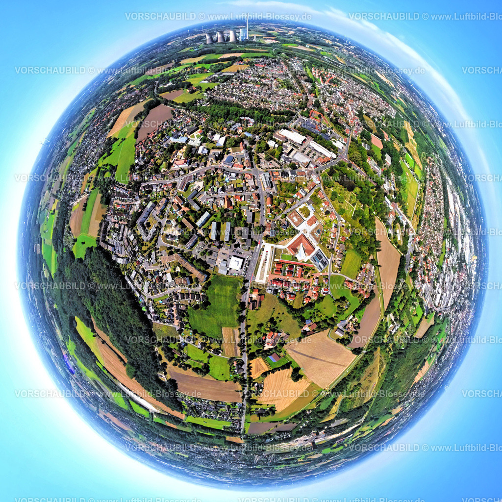 Hamm250811532Herringen_Dorfapotheke | Luftbild, Wohngebiet Ortsansicht Ortsteil Herringen mit Herringer Markt, Erdkugel, Fisheye Aufnahme, Fischaugen Aufnahme, 360 Grad Aufnahme, tiny world, little planet, fisheye Bild, Stadtbezirk Herringen, Hamm, Ruhrgebiet, Nordrhein-Westfalen, Deutschland