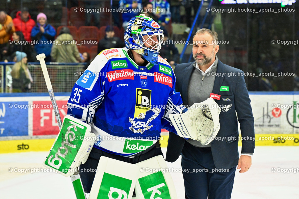 EC IDM WÄRMEPUMPEN VSV vs. Olimpija Ljubljana | #35 Joe Cannata EC VSV, Pierre Allard Headcoach EC VSV, EC IDM WÄRMEPUMPEN VSV vs. Olimpija Ljubljana, EC IDM WÄRMEPUMPEN VSV vs. Olimpija Ljubljana am 01.02.2026 in Villach (Stadthalle Villach), Austria, (Photo by Bernd Stefan)
