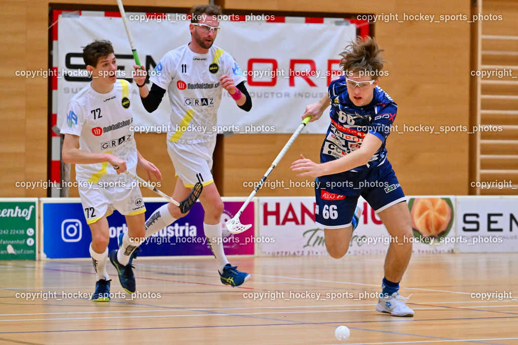 VSV Unihockey vs. IC Graz 17.12.2022 | #72 Finn Strebel, #11 Franz Niederleitner, #66 Jakob Rainer