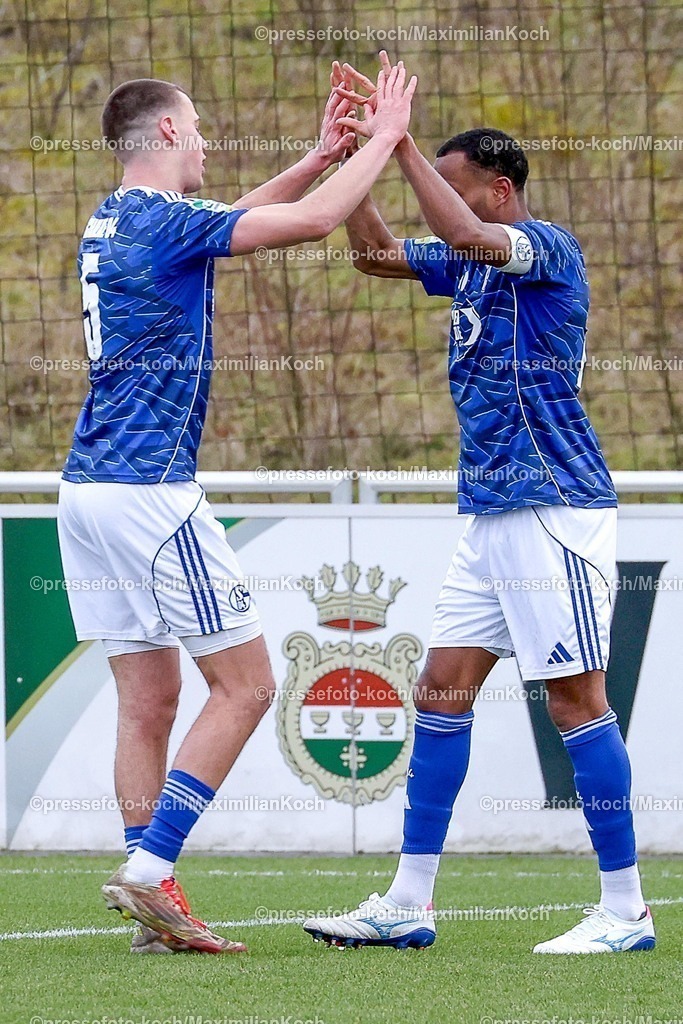 xSSCx15022601015 | 15.02.2026, xsscx, Herren Fussball, FC Schalke 04 U23 - Wuppertaler SV, Regionalliga West, 22. Spieltag, Parkstadion, Saison 2025 2026: Torjubel nach dem Tor zum 5:0 durch Torschuetze Yassin Ben Balla (FC Schalke 04 #25) DFB regulations prohibit any use of photographs as image sequences and or quasi-video. Photo: xSandraxScherningxPressefotoKochx