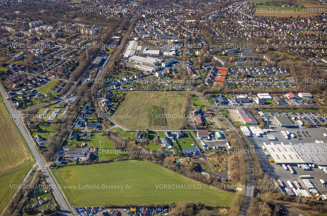 Unna230214093 | Luftbild, Freifläche zwischen Heidestraße und Zechenstraße, evang.-Freikirchliche Gemeinde, Königsborn, Unna, Ruhrgebiet, Nordrhein-Westfalen, Deutschland