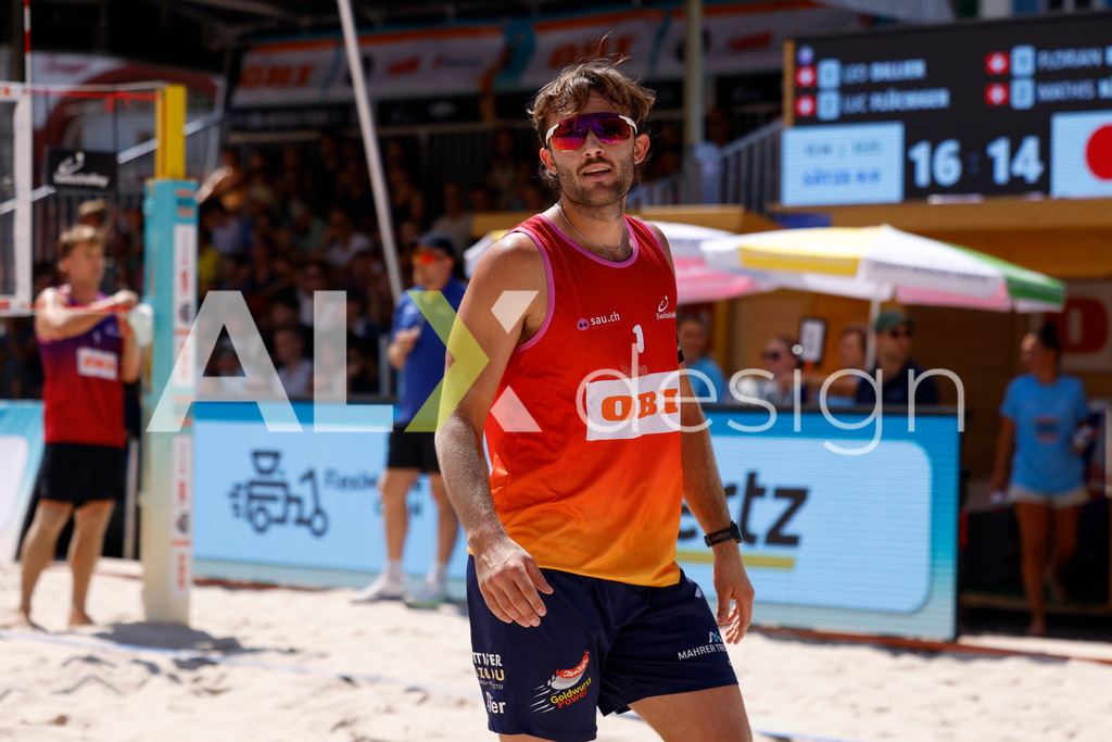 Obi BeachTour 2026 - Basel | BASEL, SWITZERLAND - JULY 18: LEO DILLIER (SUI) during the Obi BeachTour 2026 match between DILLIER / FLÜCKIGER (SUI) and BREER / KÄLIN (SUI) at Barfüsserplatz on July 18, 2026 in Basel, Switzerland. - Realisiert mit Pictrs.com