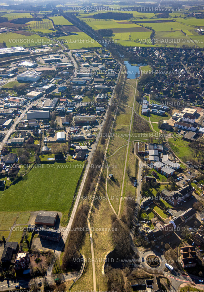 Olfen230206683 | Luftbild, Wiese Kanalstraße und Hafenbecken,  Olfen, Olfen-Stadt, Olfen, Münsterland, Nordrhein-Westfalen, Deutschland