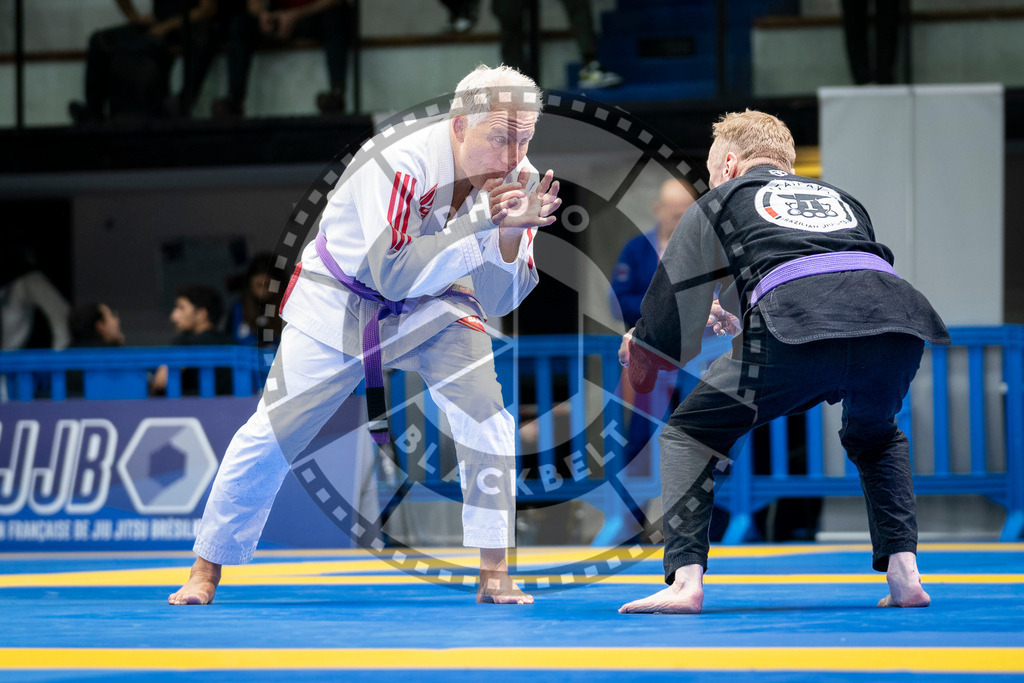 20240125PBB01490 | Fighters compete during the sixth day of the Brazilian Jiu-jitsu European Championship of the IBJJF in Paris, France, on January 25, 2024.