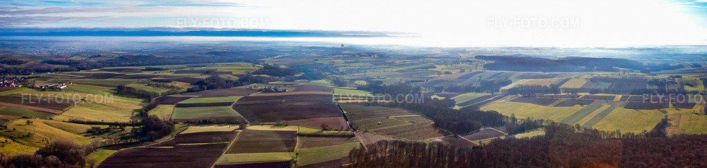 Aerial view: Panorama of Northern Alsace in Steinseltz in the state Bas-Rhin, France. – Photo: IMG_48444-Bearbeitet.jpg taken on 12/11/2011 by Werner Riehm/FLY-FOTO.com – Resolution of the original: 11247 x 2675 px