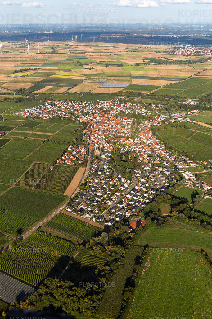 Ortschaft von Westen | Luftbild: Ortschaft von Westen in Insheim im Bundesland Rheinland-Pfalz in Deutschland. Foto: IMG_143243.jpg vom 25.08.2024 durch ©2025 Werner Riehm fly-foto.de/copyright - Realisiert mit Pictrs.com