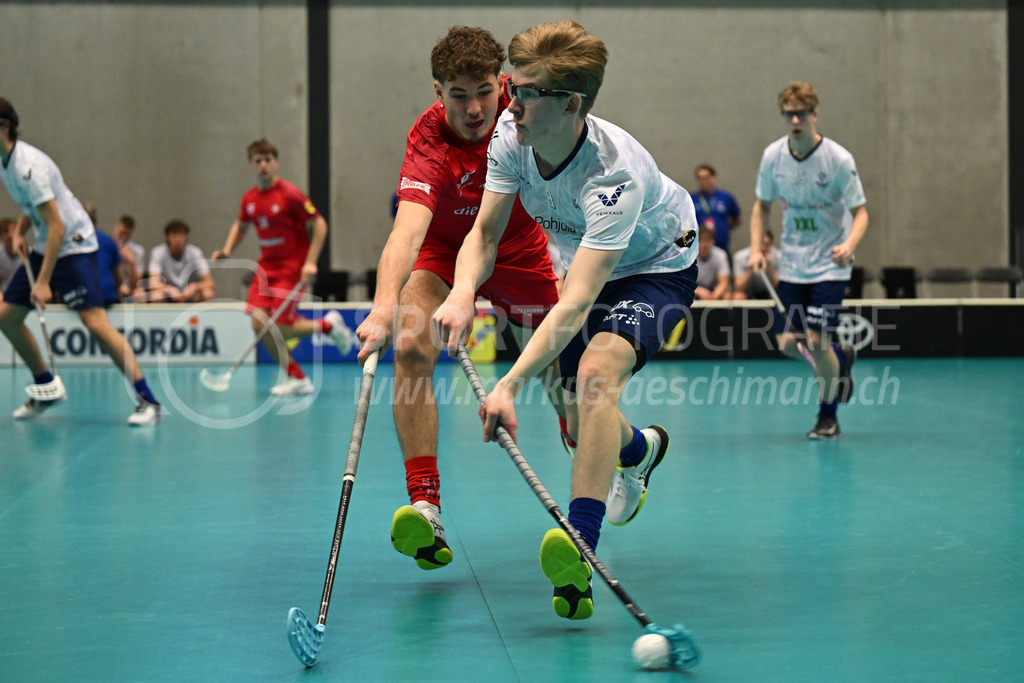 Switzerland B U19 vs Finland U19 - 2. February 2024 | Switzerland B U19 vs Finland U19
U19 Men International Matches in Switzerland
GoEasy Arena, Siggenthal Station
Finland defender #8 Martin Carlsson.
Credit: Markus Aeschimann | <a href="https://www.markus-aeschimann.ch">Sportfotografie Markus Aeschimann</a> | <a href="https://www.instagram.com/sportfotografie.aeschimann">@sportfotografie.aeschimann</a> - Realisiert mit Pictrs.com