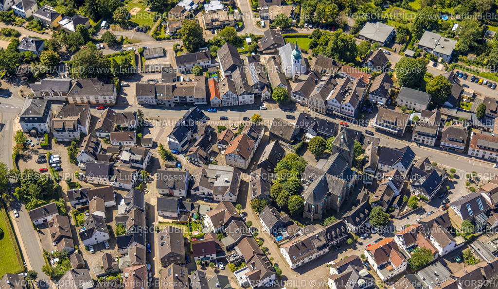 Breckerfeld230801706 | Luftbild, Ortsmitte, evang. Jakobus-Kirche und kath. Sankt Jakobus Kirche mit Zwiebelturm, Breckerfeld, Ruhrgebiet, Nordrhein-Westfalen, Deutschland
