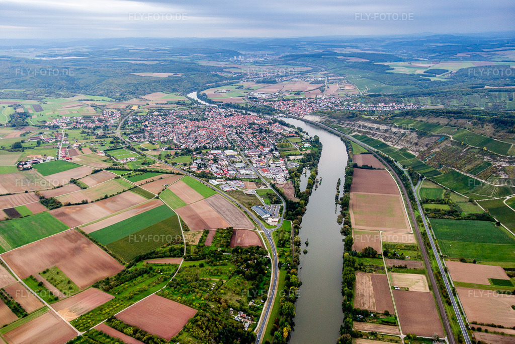 Luftbild: Fluß- Uferbereichen in Zellingen im Bundesland Bayern in Deutschland. Foto: IMG_073669.jpg vom 26.09.2014 durch Werner Riehm/FLY-FOTO.de