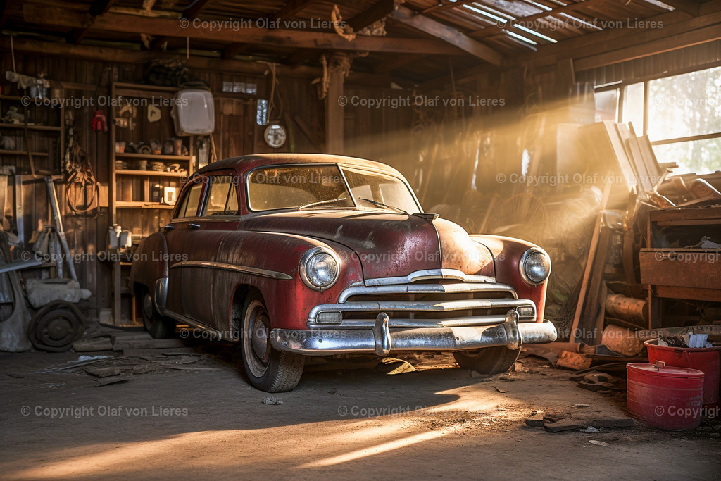 staubige Oldtimer in Garage | Oldtimer verstaubt