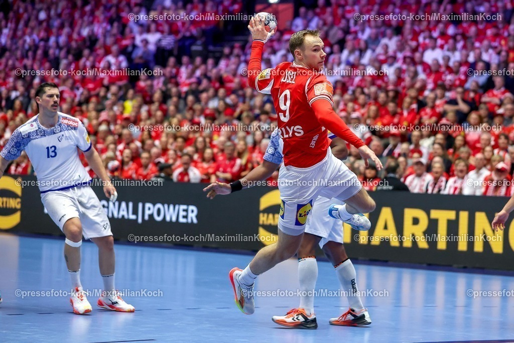 EHF20012602060 | 20.01.2026, Handball, Men's EHF EURO 2026, Dänemark - Portugal, Jyske Bank Boxen in Herning, Dänemark, Preliminary Round:  Mathias Gidsel (Denmark #19) 