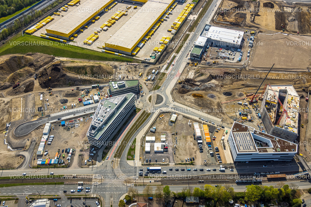 Bochum230403910 | Luftbild, Großbaustelle Mark 51/7, Neubau Wissenschafts- und Technologiequartier, Innocampus, DHL Logistik, Forschungszentrum ZESS der Ruhr-Universität Bochum, Laer, Bochum, Ruhrgebiet, Nordrhein-Westfalen, Deutschland