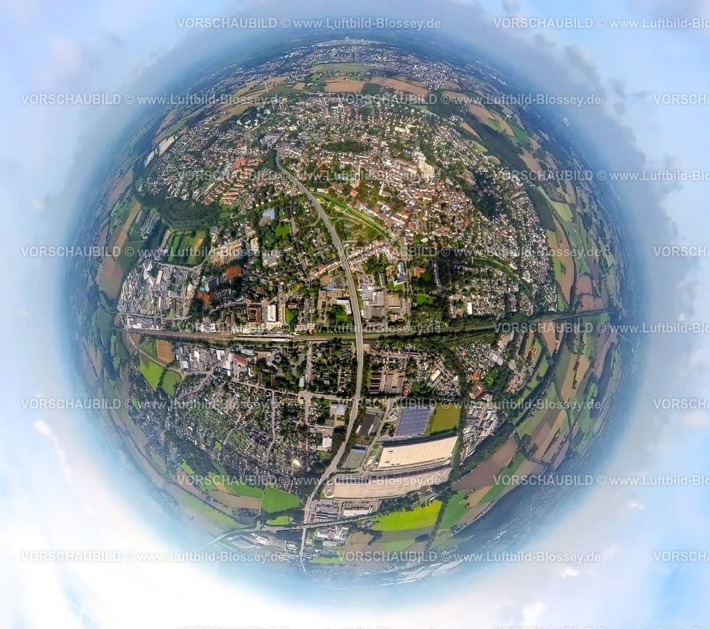 Kamen230990086 Mitte | Luftbild, Ortsansicht Kamen-Mitte, Unnaer Straße Bundesstraße B233, Bahnhof Kamen, Seseke Park, Erdkugel, Fisheye Aufnahme, Fischaugen Aufnahme, 360 Grad Aufnahme, tiny world, Kamen, Ruhrgebiet, Nordrhein-Westfalen, Deutschland