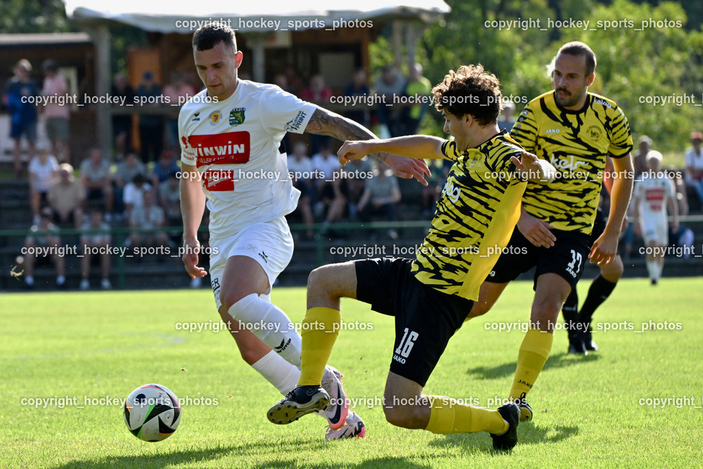 FC Faakersee vs. Rapid Lienz  | #19 Gal Zinic Rapid Lienz, #16 Tobias Felix Waldner FC Faakersee, #17 Matteo Scheucher FC Faakersee, FC Faakersee vs. Rapid Lienz , FC Faakersee vs. Rapid Lienz  am 04.08.2024 in Faakersee (Sportplatz Faakersee), Austria, (Photo by Bernd Stefan)