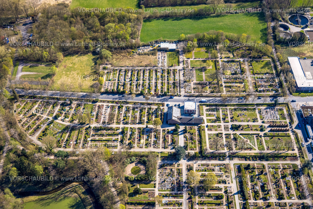 Werne250403186 | Luftbild, Friedhof Südring und Trauerhalle Lünebrink, Werne, Ruhrgebiet, Nordrhein-Westfalen, Deutschland
