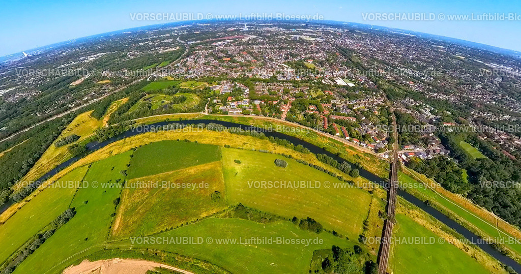 Oberhausen230790134_Alstede_Ruhrdeich | Luftbild, Styrumer Ruhrbogen, Alstede Ruhrdeich, Fluss Ruhr, Erdkugel, Fisheye Aufnahme, Fischaugen Aufnahme, 360 Grad Aufnahme, tiny world, Alstaden, Oberhausen, Ruhrgebiet, Nordrhein-Westfalen, Deutschland