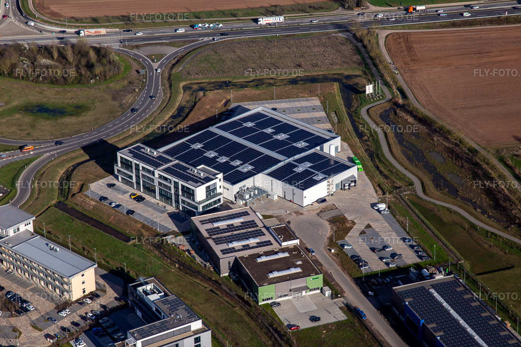 Luftbild: WEBTECH elektronik GmbH im Ortsteil Queichheim in Landau im Bundesland Rheinland-Pfalz in Deutschland. Foto: IMG_139949.jpg vom 14.03.2024 durch Werner Riehm/FLY-FOTO.deWWW.WEPTECH.DE