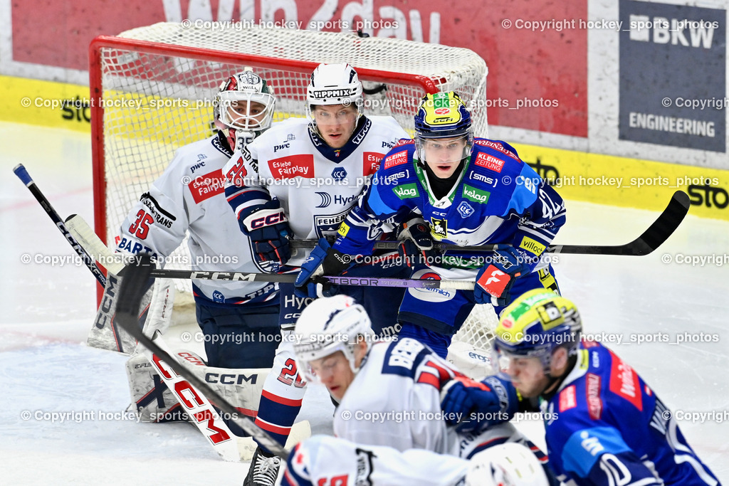 EC IDM Wärmepumpen VSV vs. Hydro Fehervar AV19  | #42 LANZINGER Benjamin EC VSV, #26 Kulmala Rasmus HYDRO FEHERVAR, #35 Horvath Dominik HYDRO FEHERVAR, EC IDM Wärmepumpen VSV vs. Hydro Fehervar AV19 , EC IDM Wärmepumpen VSV vs. Hydro Fehervar AV19  am 01.01.2025 in Villach (Stadthalle Villach), Austria, (Photo by Bernd Stefan)