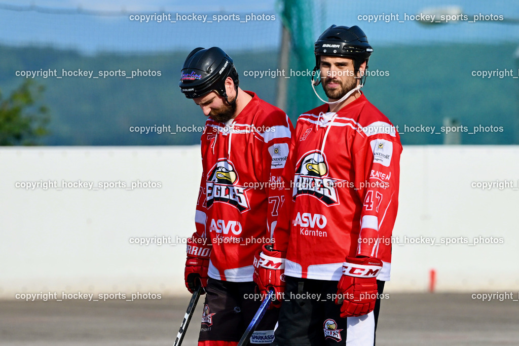 VAS Ballhockey vs. HSC Eagles Poggersdorf | #77 Schumnig Stefan, #47 Witting Marcel, VAS Ballhockey vs. HSC Eagles Poggersdorf, VAS Ballhockey vs. HSC Eagles Poggersdorf am 14.07.2024 in Villach (Alpen Arena ), Austria, (Photo by Bernd Stefan)