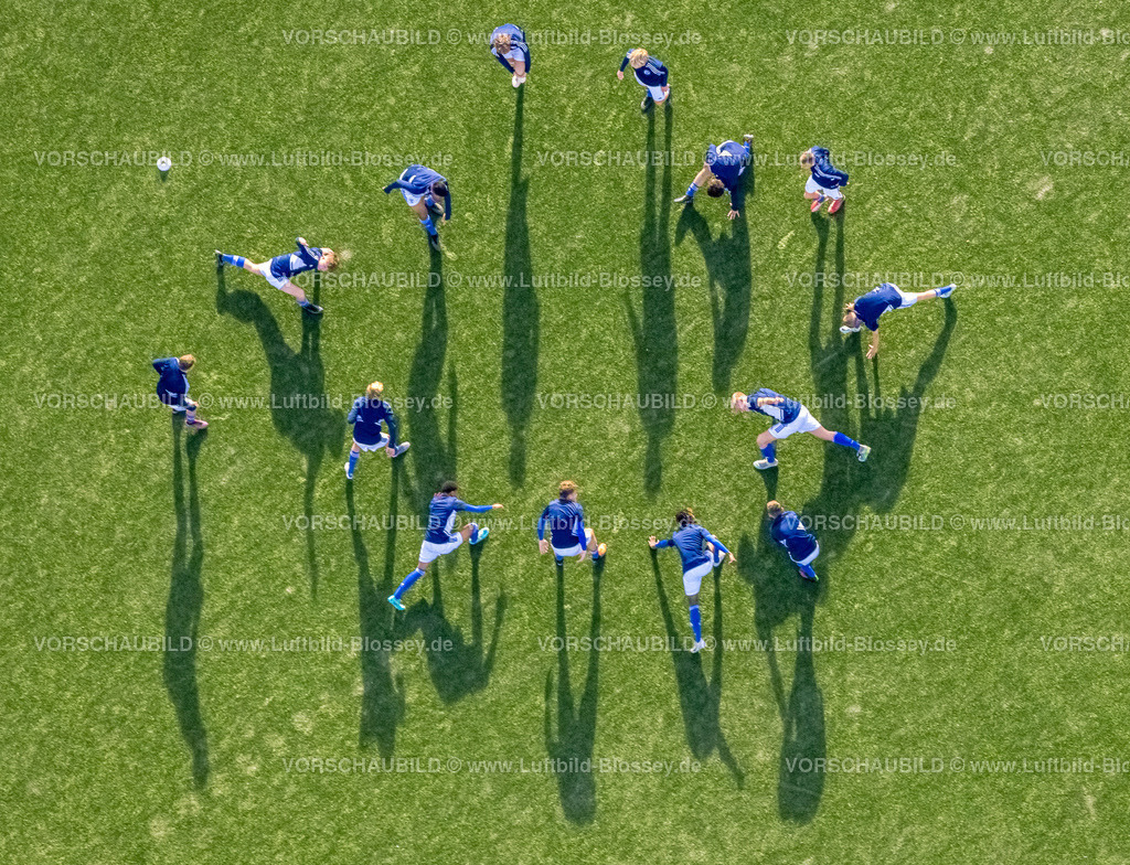 Gelsenkirchen221102204noerdlich | Luftbild, Fußballspieler Training, Trainingsplatz der VELTINS-Arena, Bundesligastadion des Fußballvereins FC Schalke 04, Erle, Gelsenkirchen, Ruhrgebiet, Nordrhein-Westfalen, Deutschland