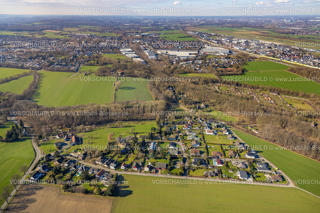 Holzwickede230213524 | Luftbild, Wohnsiedlung Am Stuckenberg, Massener Heide, Kleingärtnerverein Am Oelpfad, Blick auf Holzwickede und Flughafen Dortmund, Massen, Unna, Ruhrgebiet, Nordrhein-Westfalen, Deutschland