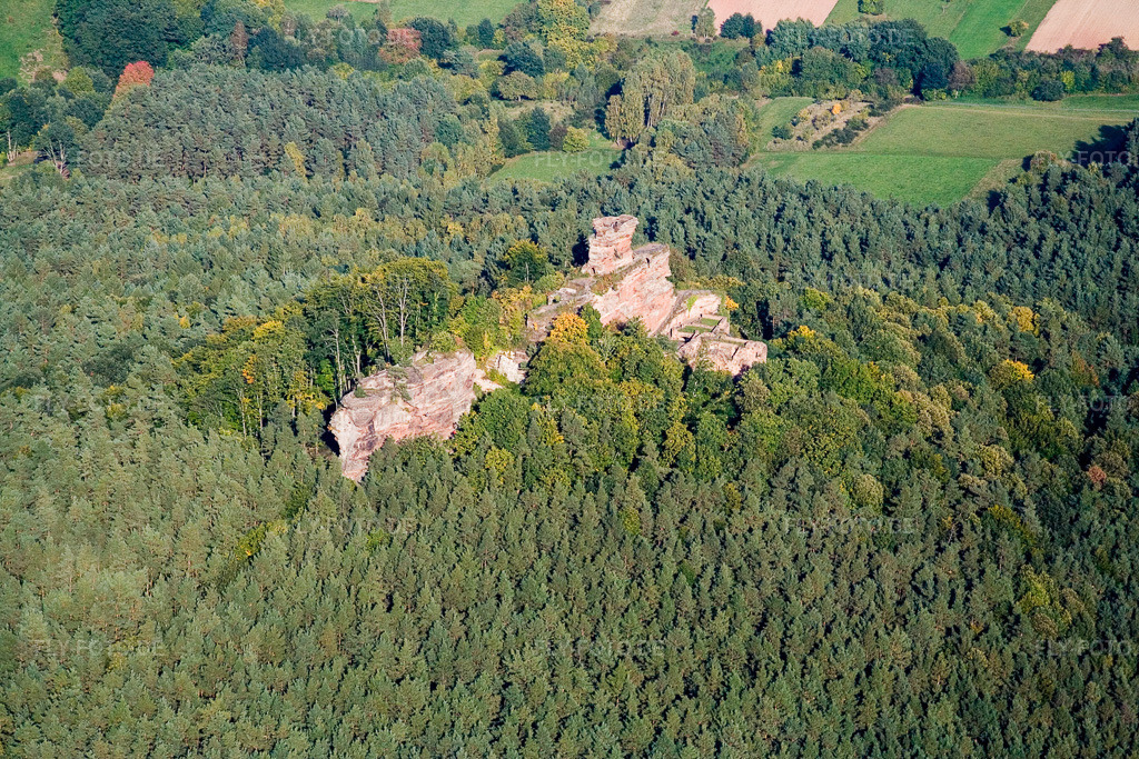 Luftbild: Ruine und Mauerreste der Burg Drachenfels in Busenberg im Bundesland Rheinland-Pfalz in Deutschland. Foto: IMG_13643.jpg vom 28.09.2008 durch Werner Riehm/FLY-FOTO.de