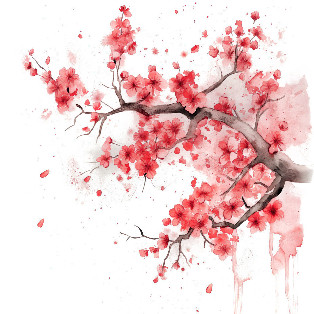 2405020 - Kirschblütenzweig | Ein Zweig voller Kirschblüten im Stil eines Aquarellgemäldes.