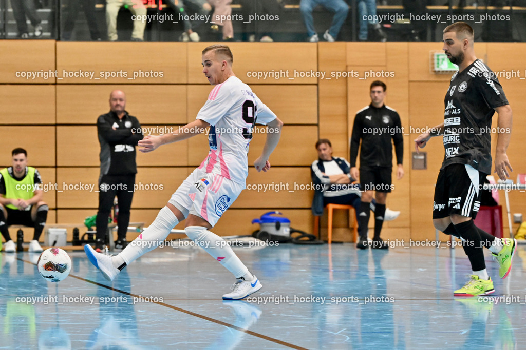 Carinthia Flamengo Futsal Club vs. FC Ljuti Krajisnici | #99 Sifet Lidan Carinthia Flamengo, #4 Beldin Duric FC Ljuti Krajisnici, Carinthia Flamengo Futsal Club vs. FC Ljuti Krajisnici, Carinthia Flamengo Fusal Club vs. FC Ljuti Krajisnici am 12.10.2025 in Klagenfurt (Ballspielhalle Viktring), Austria, (Photo by Bernd Stefan)