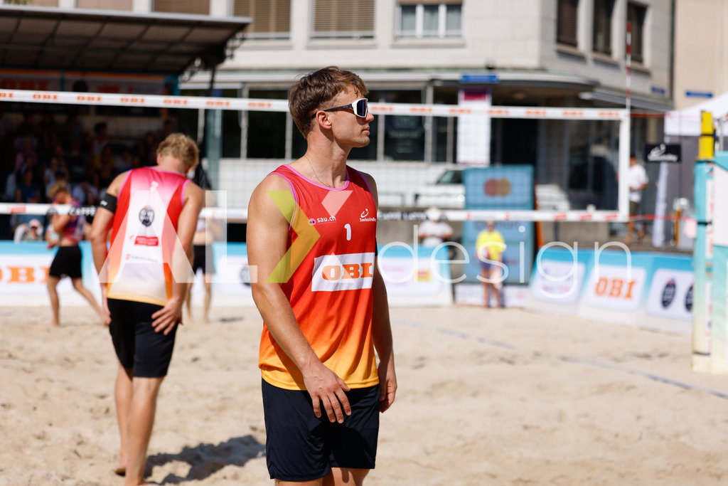 Obi BeachTour 2026 - Basel | BASEL, SWITZERLAND - JULY 17: FLORIAN BREER (SUI) during the Obi BeachTour 2026 match between BREER / KÄLIN (SUI) and NAPIER / PETERSEN (DEN) at Barfüsserplatz on July 17, 2026 in Basel, Switzerland. - Realisiert mit Pictrs.com