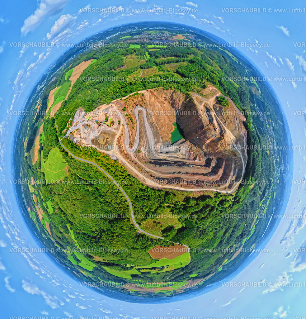 Arnsberg250808576SteinbruchEbel_Herdringen | Luftbild, Steinbruch Ebel Werk Effenberg, Herdringen, Erdkugel, Fisheye Aufnahme, Fischaugen Aufnahme, 360 Grad Aufnahme, tiny world, little planet, fisheye Bild, Hachen, Sundern, Sauerland, Nordrhein-Westfalen, Deutschland