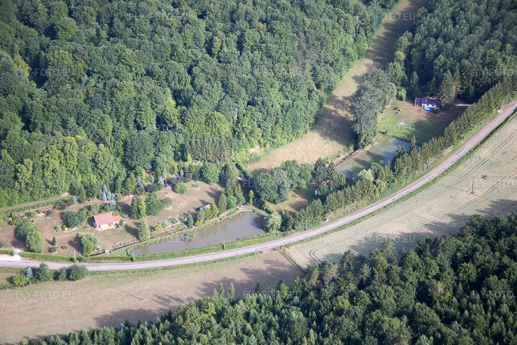 Vue aérienne: Étangs à poissons à Lamorville dans le département Meuse, France. Photo: IMG_083323.jpg prise le 12/07/2015 par Werner Riehm/FLY-FOTO.eu – Résolution de l'original: 5472 x 3648 px