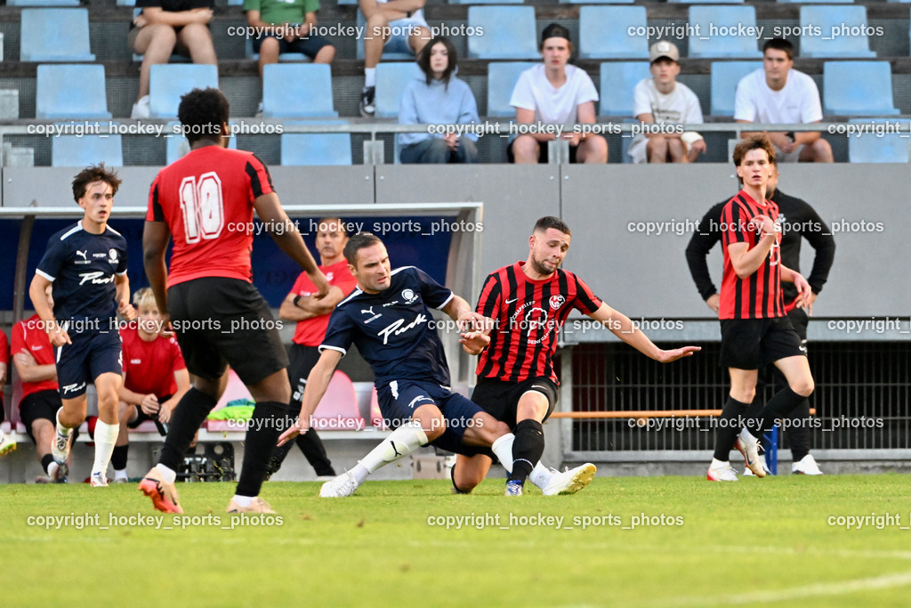SC St. Veit vs. FC Nussdorf Debant | #19 Julian Salentinig SC St. Veit, #2 Philipp Straganz FC Nussdorf Debant, SC St. Veit vs. FC Nussdorf Debant, SC St. Veit vs. FC Nussdorf Debant am 22.08.2025 in St. Veit an der Glan (Jacques Lemans Arena), Austria, (Photo by Bernd Stefan)