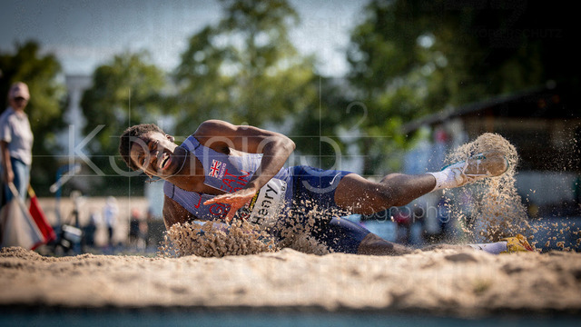 Juniorengala 2026; Mannheim, 13.06.2026 | MANNHEIM, GERMANY - JUNE 13, 2026 : Harley Henry (GBR/Great Britain &amp; N.I.) competing in the men’s U20 triple jump during the Juniorengala 2026 at Michael-Hoffmann-Stadion on June 13, 2026 in Mannheim, Germany.