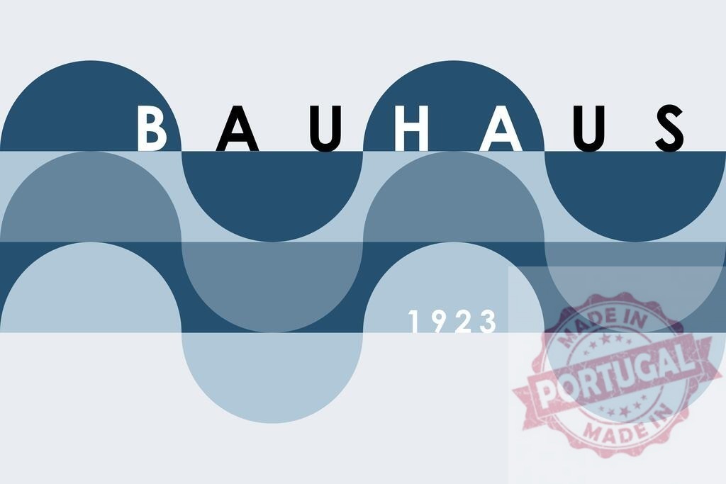Bauhaus modernism graphic design with geometric circles 1923 | Bauhaus text over abstract geometric circles in blue gradients, representing modern design - Realized with Pictrs.com
