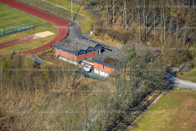 Wetter250303467 | Luftbild, Vereinsheim am Sportplatz des FC Wetter 1910/30 am Harkortbergstadion Fußballstadion, Wetter, Ruhrgebiet, Nordrhein-Westfalen, Deutschland