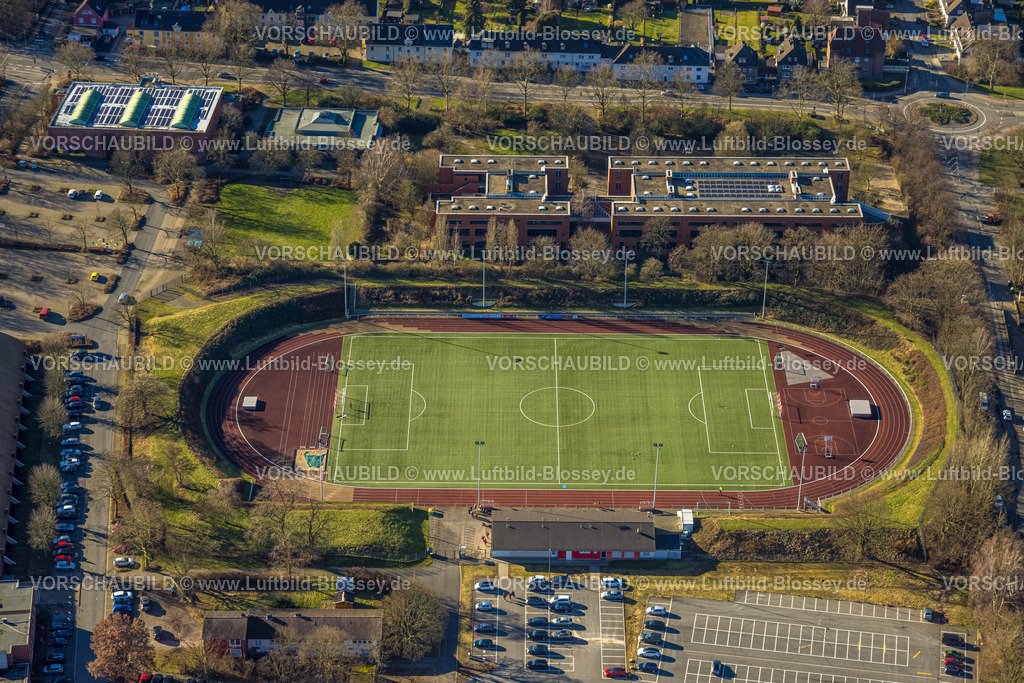Castrop-Rauxel240106359 | Luftbild, Sportanlage Ludwigkampfbahn an der Bahnhofstraße mit Fußballstadion und Leichtathletikstadion SG Castrop-Rauxel e.V., Willy-Brandt-Gesamtschule, Rauxel, Castrop-Rauxel, Ruhrgebiet, Nordrhein-Westfalen, Deutschland