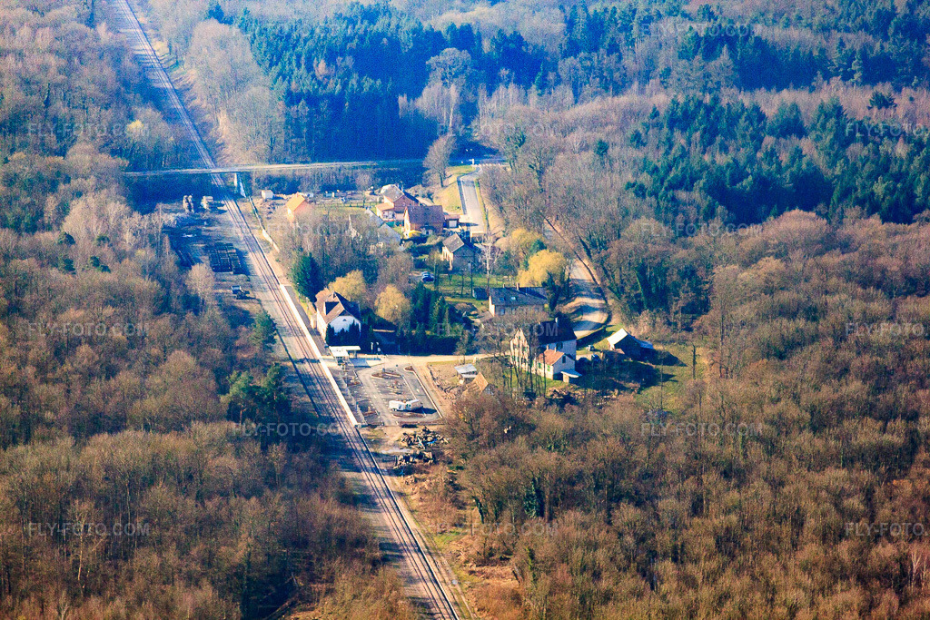 Aerial view: Station Walbourg in the forest of Hagenau in Walbourg in the state Bas-Rhin, France.Photo: IMG_62770.jpg taken on 03/09/2014 by Werner Riehm/FLY-FOTO.comResolution of the original: 4752 x 3168 px