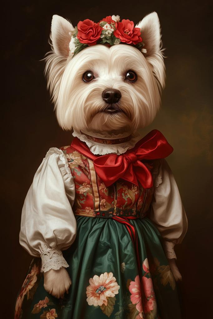 2509003 - Westie im Dirndl | Lustiges West Highland White Terrier Porträt im Dirndl.