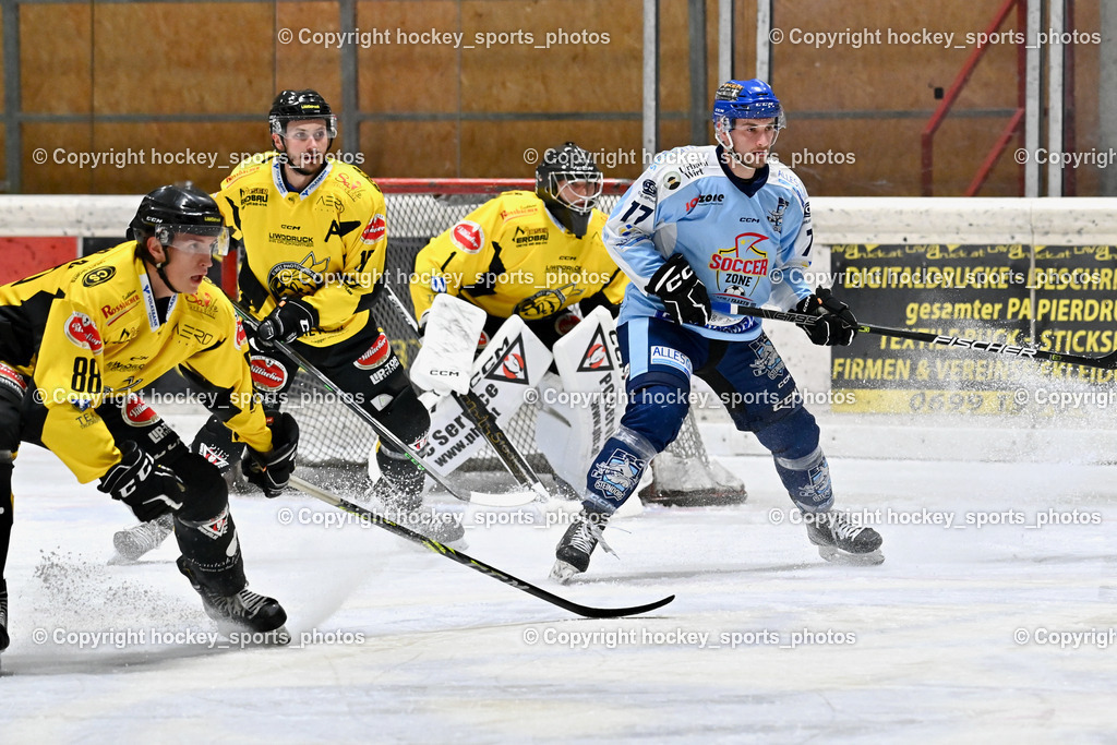 EC Spittal Hornets vs. ESC Steindorf 28.10.2023 | #88 Zauchner Daniel, #15 Rossbacher Daniel, #1 Zauchner Rene, #77 Wuntschek Manuel