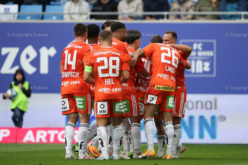 A_LUI_20230806_0037 | SPORT FUSSBALL ADMIRAL BUNDESLIGA  2023/24
FC BLAU WEIß LINZ VS TSV EGGER GLAS HARTBERG
IM BILD: Torjubel (TSV Hartberg)
FOTO:FOTOLUI/UW