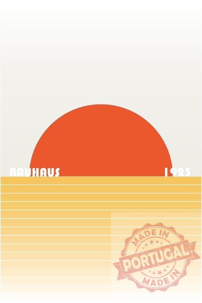 Bauhaus 1923 poster abstract minimalist geometric sunset | Bauhaus 1923 abstract design featuring a red sun above horizontal yellow lines - Realisiert mit Pictrs.com