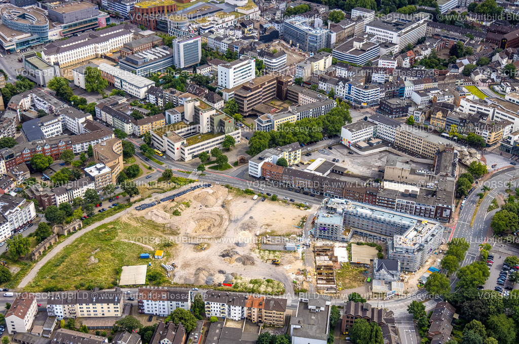 Duisburg240705023-Mitte | Luftbild, Mercator Quartier Baustelle und Neubau Gebäude mit Baugerüst, Stadtmitte, Altstadt, Duisburg, Ruhrgebiet, Nordrhein-Westfalen, Deutschland