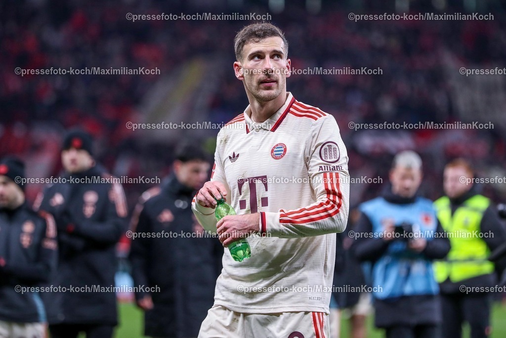 Lev15022501388 | 15.02.2025, Fußball, Bayer 04 Leverkusen - FC Bayern München, 1. Fußball Bundesliga, 22. Spieltag, BayArena, Saison 2024 2025: Leon Goretzka (FC Bayern #8)DFB regulations prohibit any use of photographs as image sequences and or quasi-video.