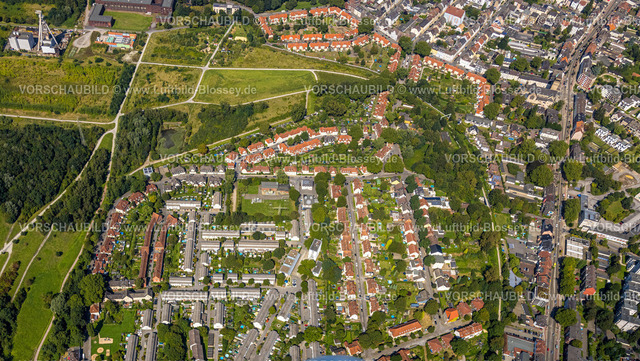 Gelsenkirchen240807382GE-Nord | Luftbild, Bergmannssiedlung Schüngelberg an der Halde Rungenberg, auch Rungenberghalde, Buer, Gelsenkirchen, Ruhrgebiet, Nordrhein-Westfalen, Deutschland