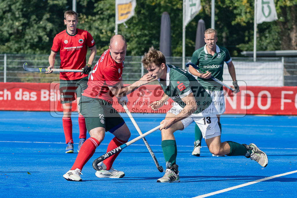 HK_20231007_105187 | 1.Bundesliga Herren Crefelder HTC - Uhlenhorst Mülheim am 7.10.2023 CHTC, Krefeld , Ehling Jonathan ( Crefelder HTC #22 ) , Henrik Mertgens ( Uhlenhorst Mülheim #13 )