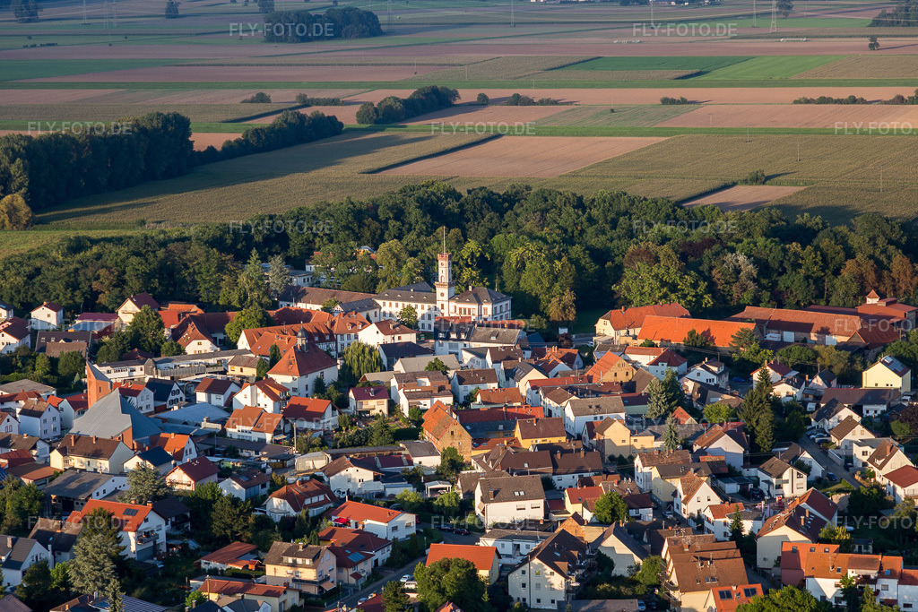 Luftbild: Schloß Rennhof mit Privates Litauisches Gymnasium im Ortsteil Hüttenfeld in Lampertheim im Bundesland Hessen in Deutschland. Foto: IMG_103064.jpg vom 28.08.2017 durch Werner Riehm/FLY-FOTO.de