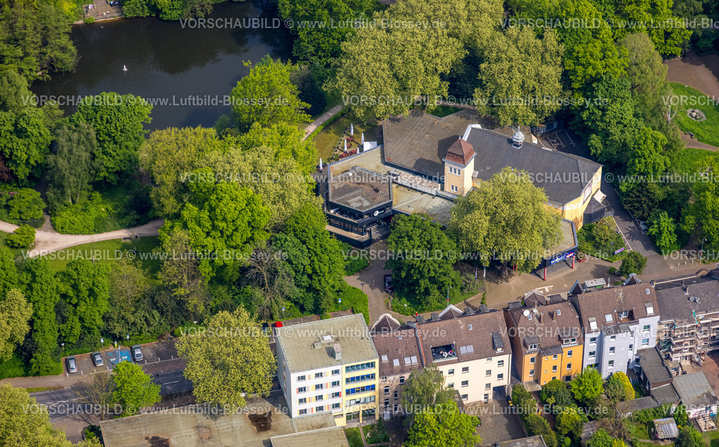 Herne240500549 | Luftbild, Mondpalast von Wanne-Eickel Theater und Events im Stadtgarten mit See, grüne Bäume, Wanne, Herne, Ruhrgebiet, Nordrhein-Westfalen, Deutschland