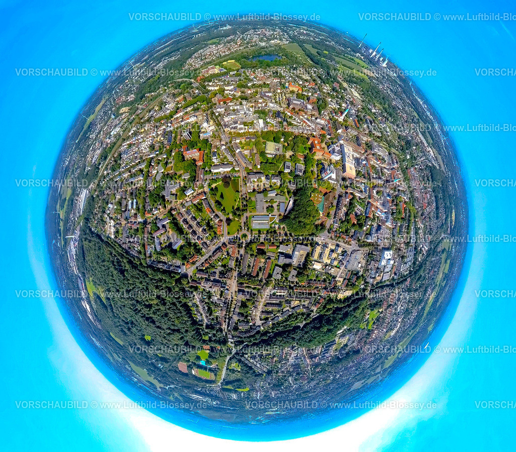Gladbeck240890524RiesenerGymnasiumJovyplatz | Luftbild, Wohngebiet am Jovyplatz Park und Teich, Polizeiwache Gladbeck, Amtsgericht und Riesener Gymnasium, Erdkugel, Fisheye Aufnahme, Fischaugen Aufnahme, 360 Grad Aufnahme, tiny world, little planet, fisheye Bild, Gladbeck, Ruhrgebiet, Nordrhein-Westfalen, Deutschland