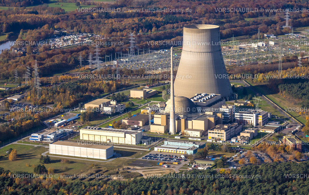 Lingen251104668KernkraftwerkEmsland | Luftbild, Kernkraftwerk Emsland, Umspannwerk Hanekenfähr, Estringen, Lingen, Norddeutschland, Ostfriesland, Niedersachsen, Deutschland